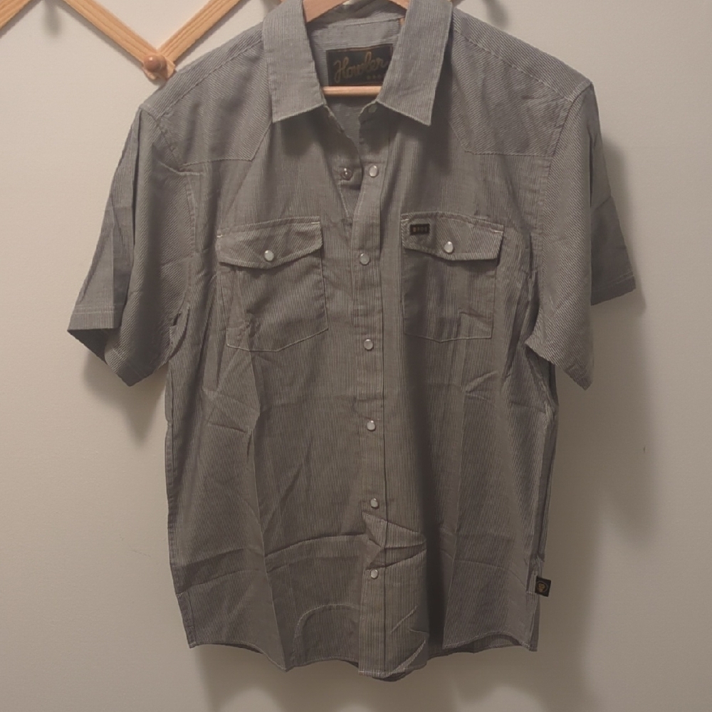 Howler Bros Gray Pinstripe Pearl Snap Shirt